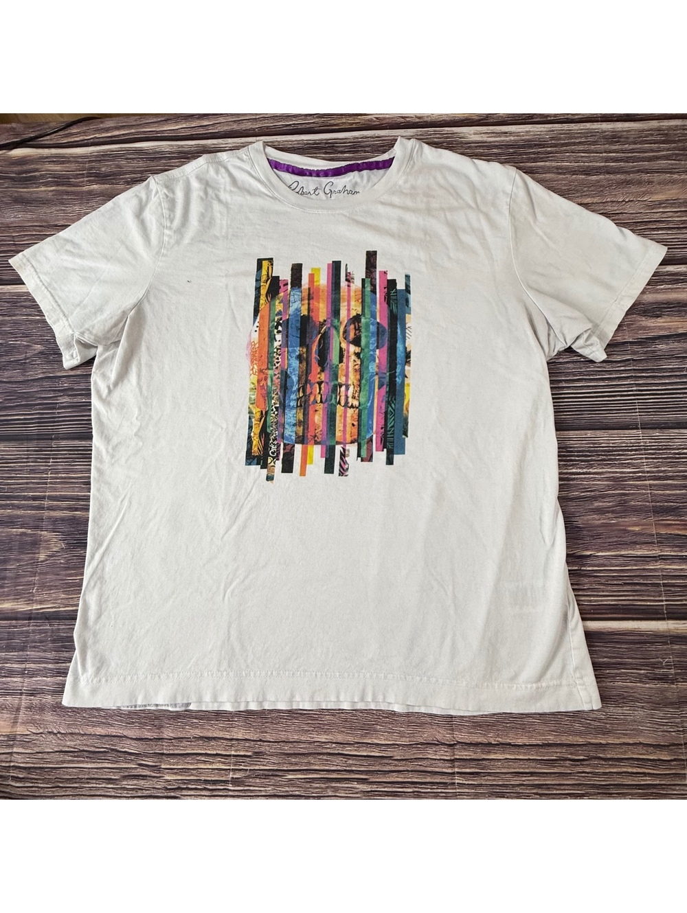 Robert Graham Skull Graphic T-Shirt Mens L Multicolor Stripe Print Cotton